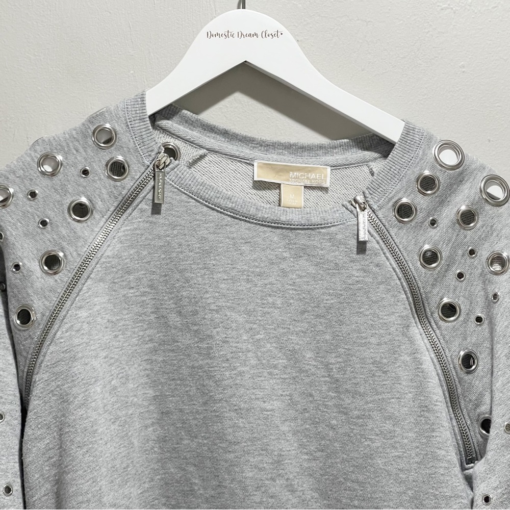 MICHAEL MICHAEL KORS Women’s Gray Pullover Grommet & Zipper Detail Sweatshirt M - Picture 3 of 7
